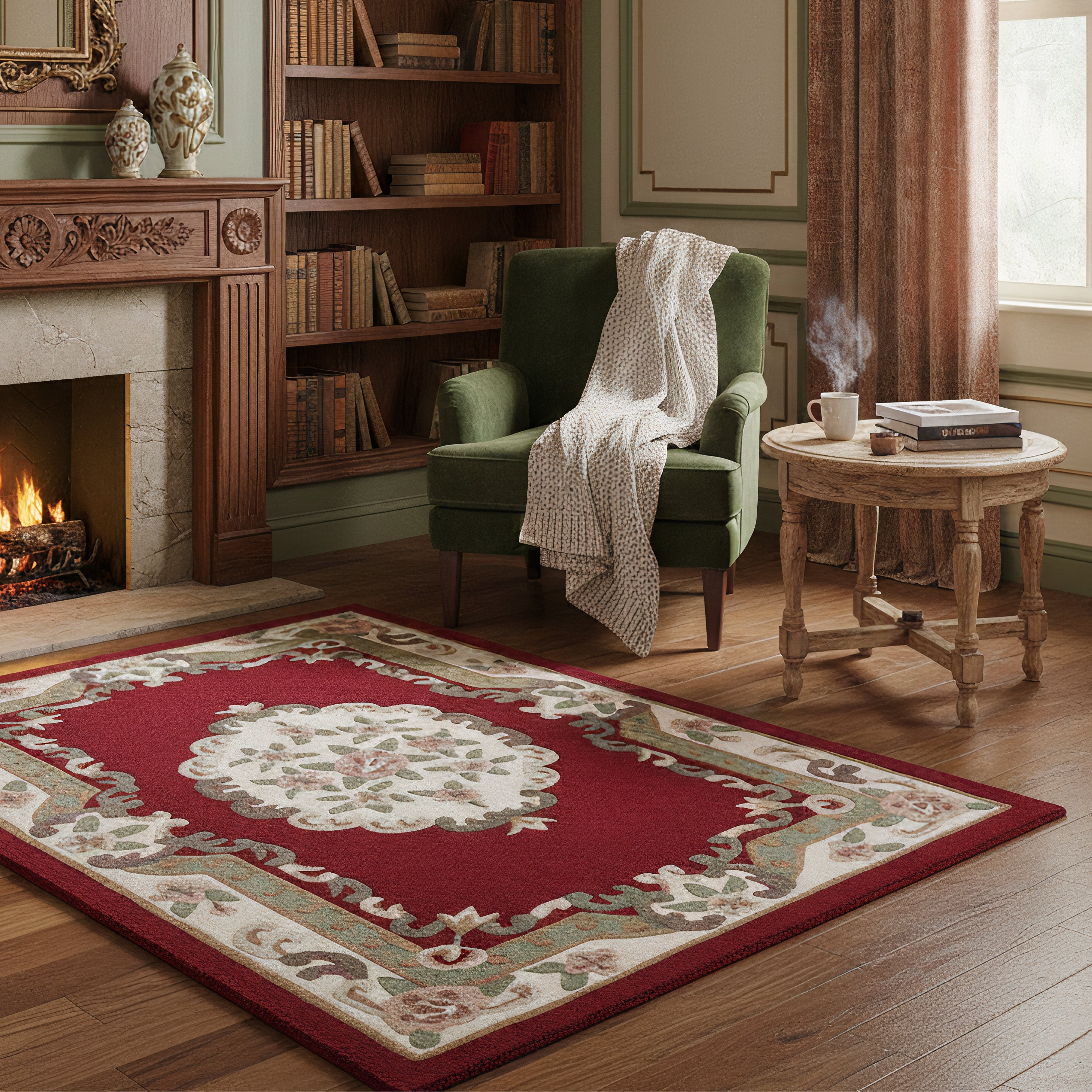 Vintage Motif - Red Cushioned Wool Rug