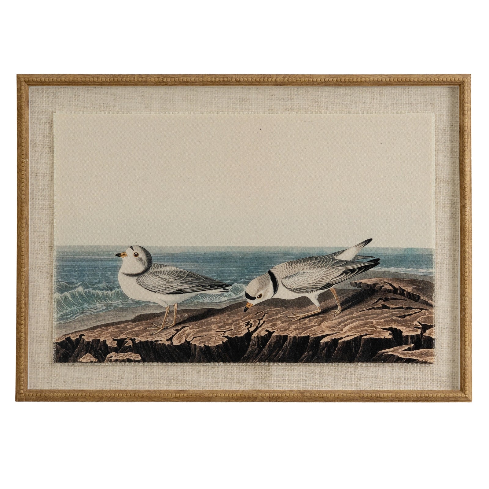 Plovers Linen Wall Art Print in Beaded Wooden Frame