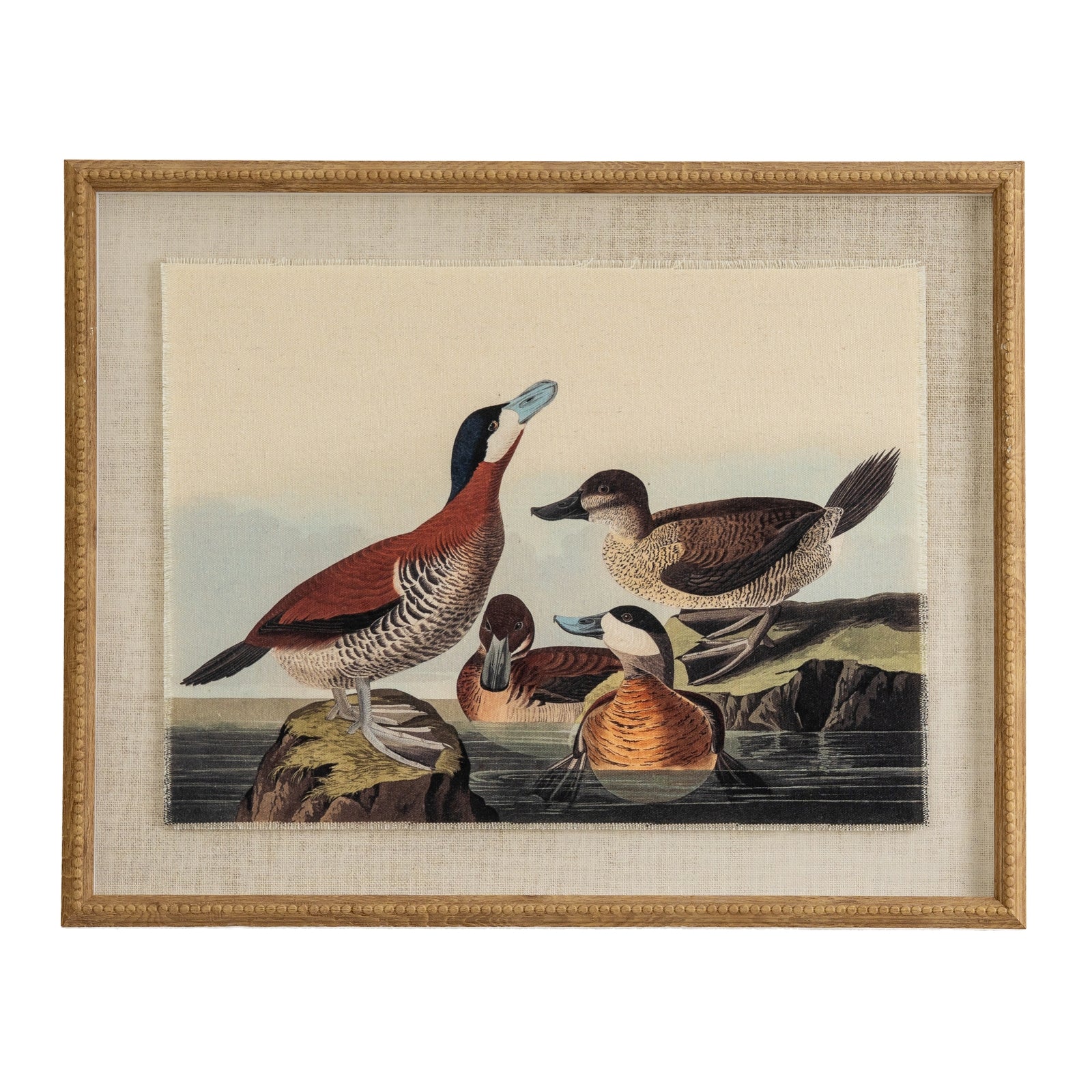 Ducks Linen Wall Art Print in Beaded Wooden Frame