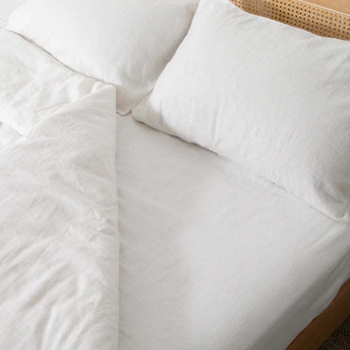 Lenzuolo con angoli in lino naturale al 100% bianco