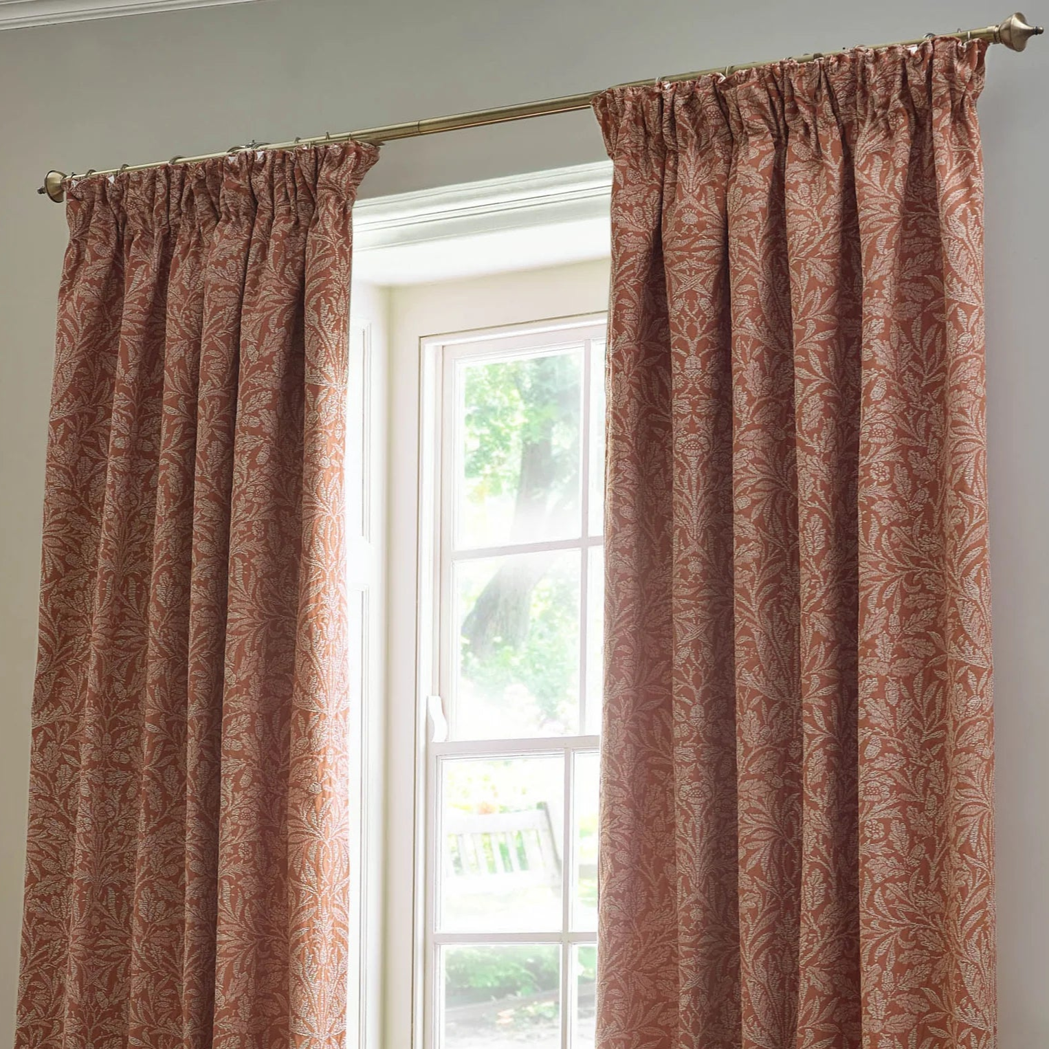 Acorn Tonal Matt Jacquard Pencil Pleat Curtains - Brick