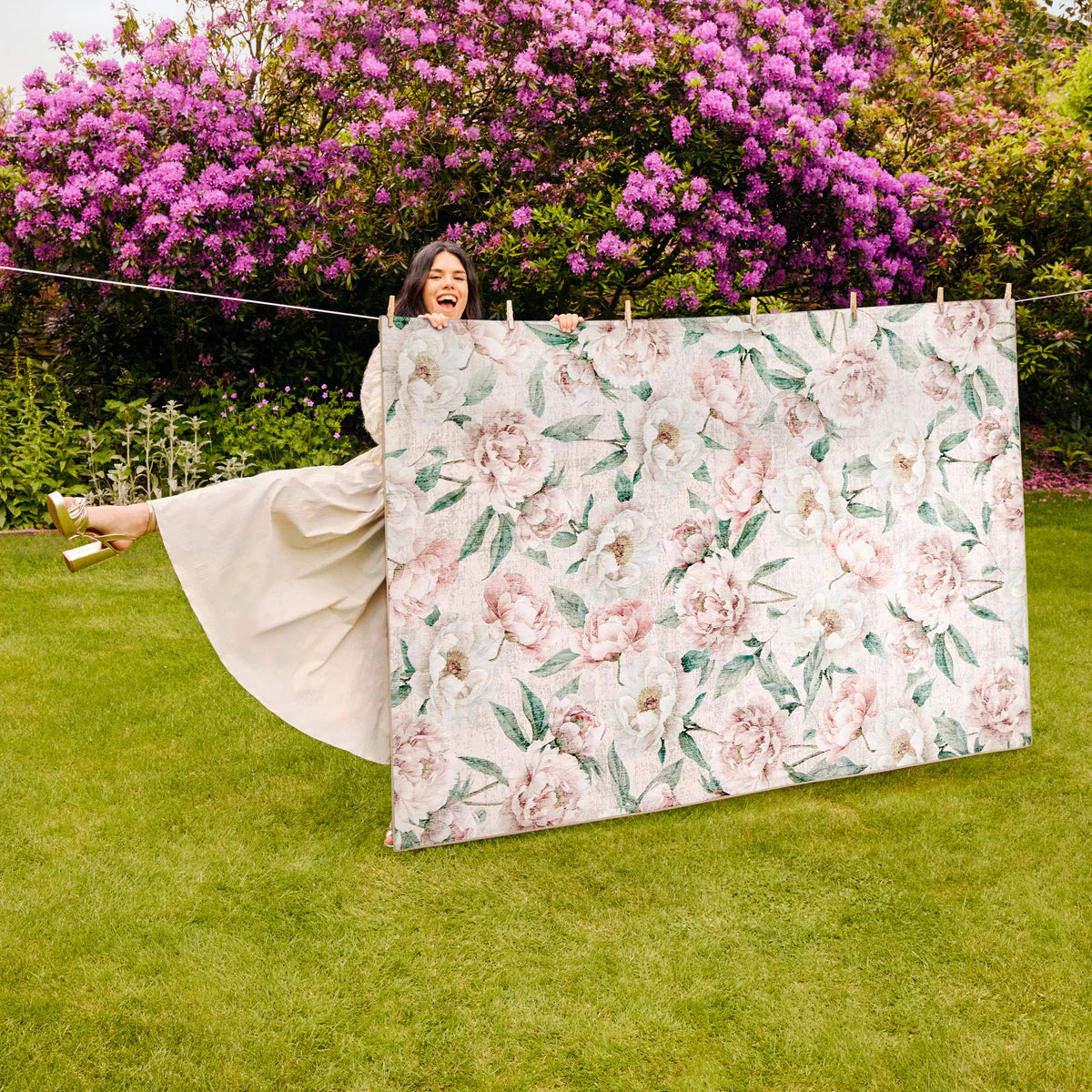 Eco-Washable Rug - Blooming Peonies Oyster Pink