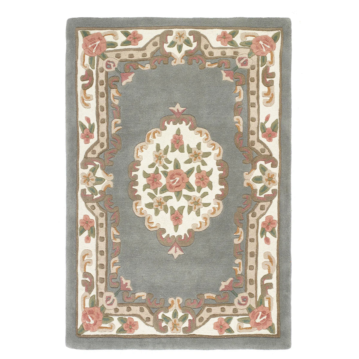 Vintage Motif - Grey Cushioned Wool Rug