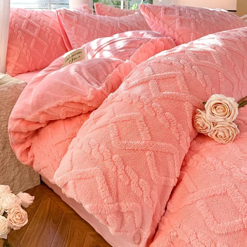 Textured fleece duvet cover in Pink