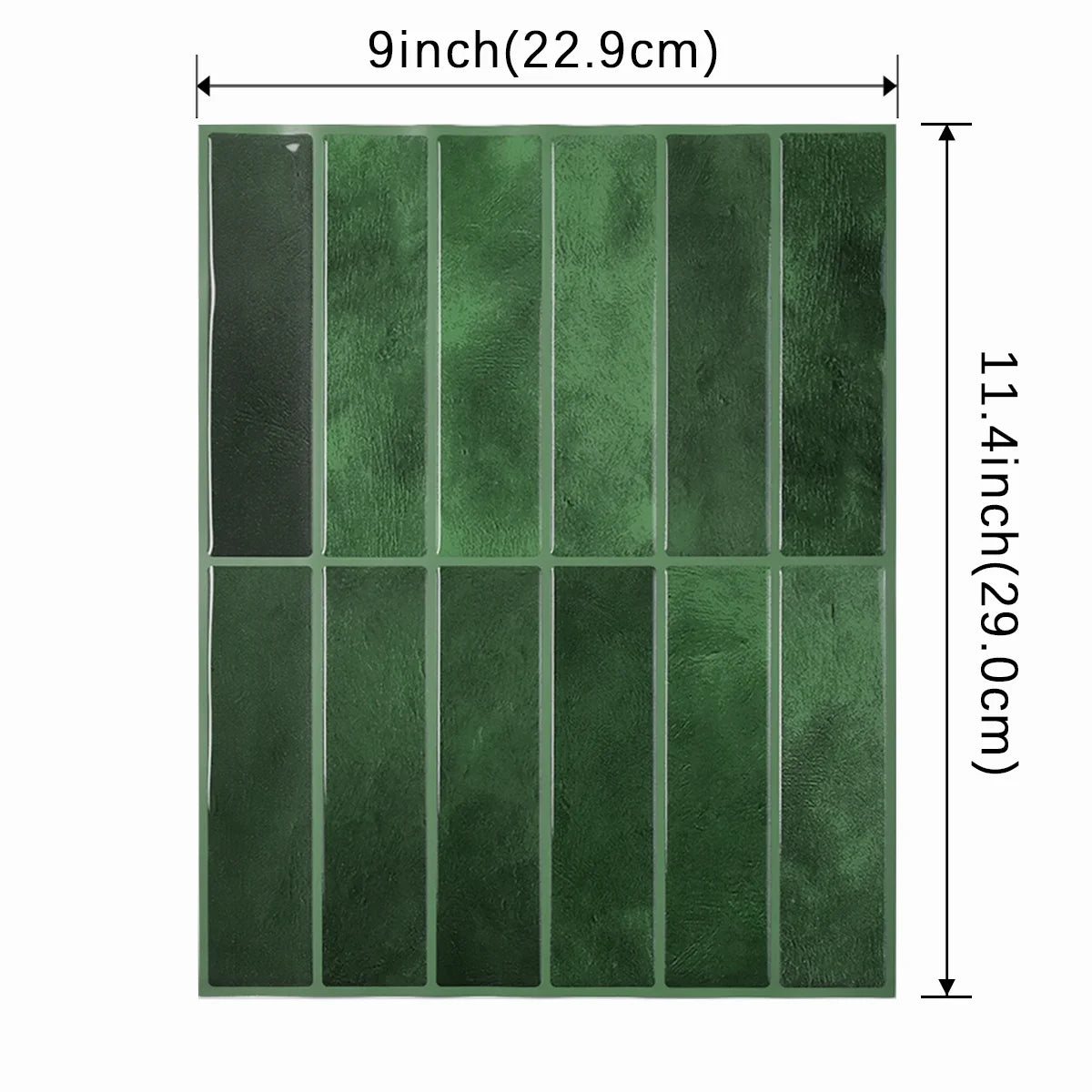 Size of one green tile sheet, 9 x 11.4 inches