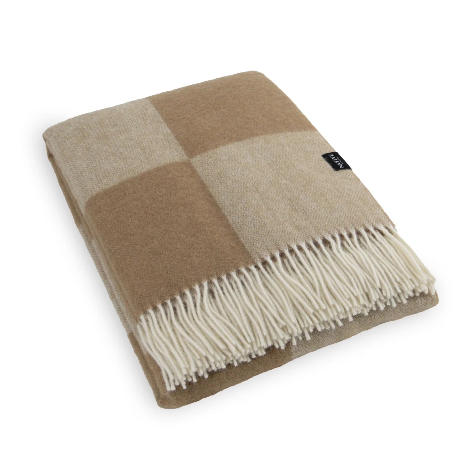 Coperta in lana fine a scacchi beige