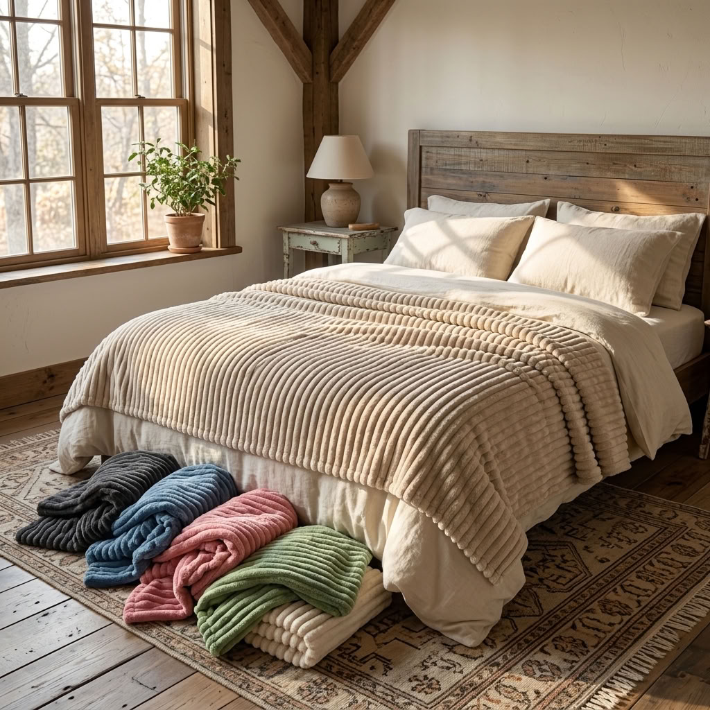 Chunky Ribbed Fleece Throw Blanket