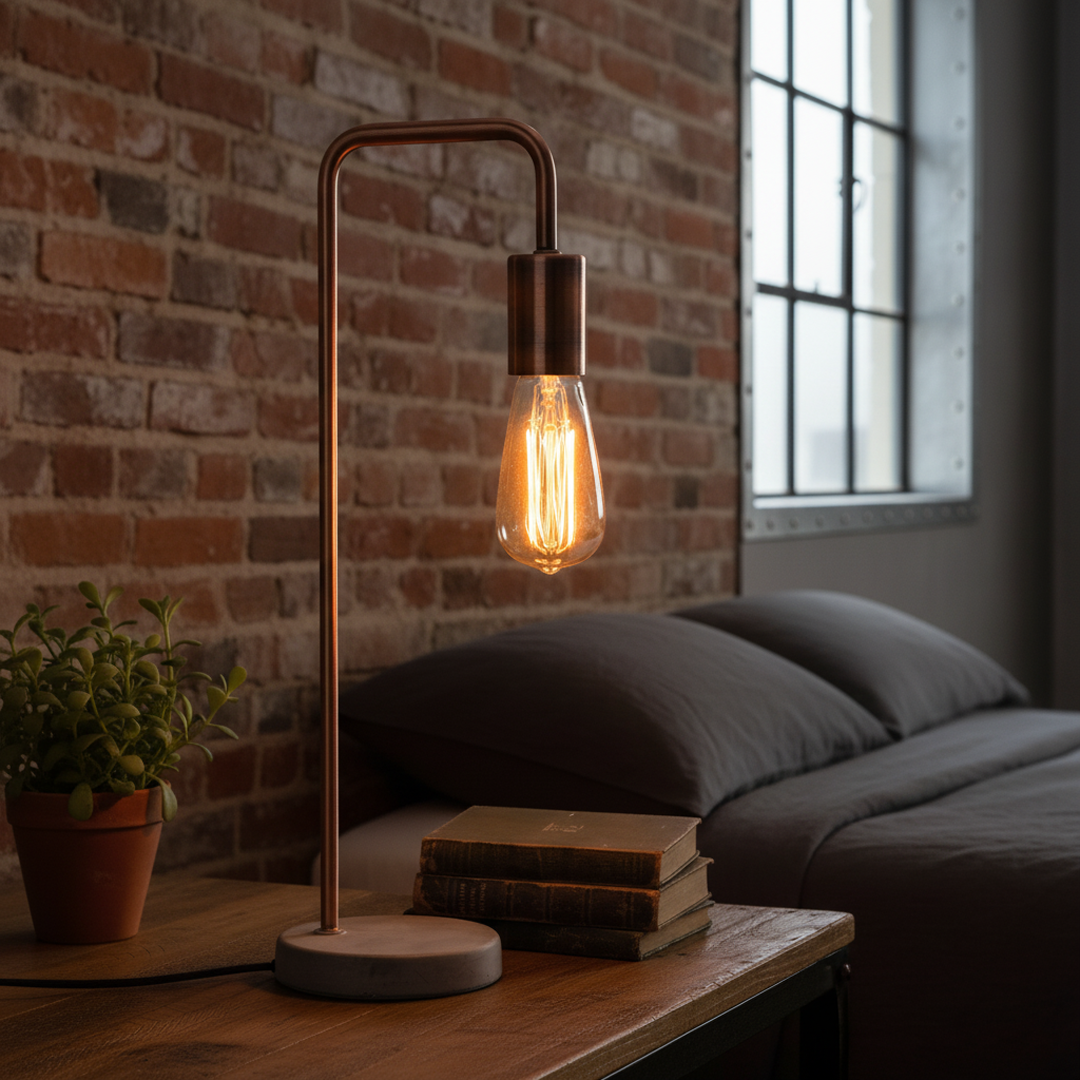 Modern Copper Industrial Lamp With Stone Base