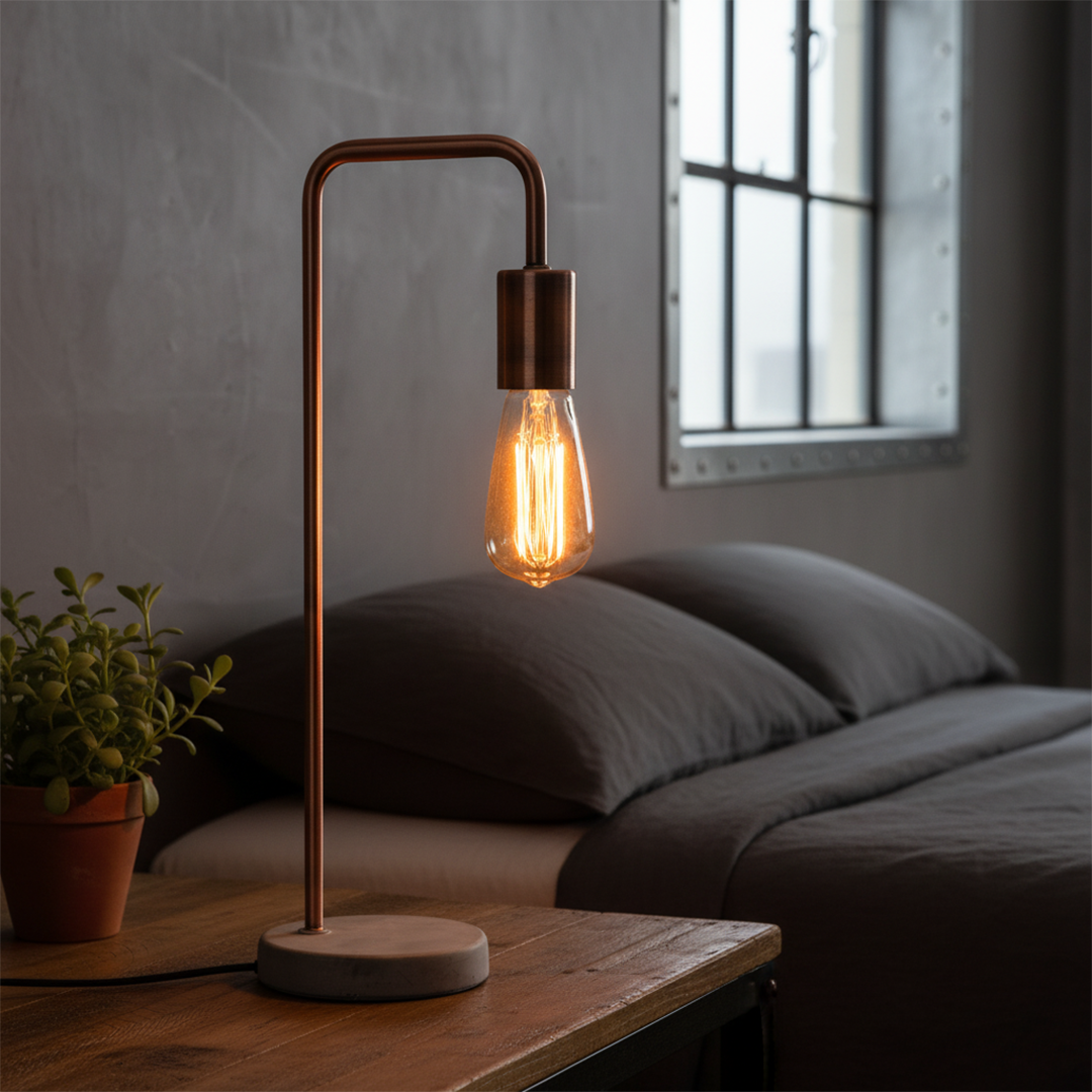 Modern Copper Industrial Lamp With Stone Base