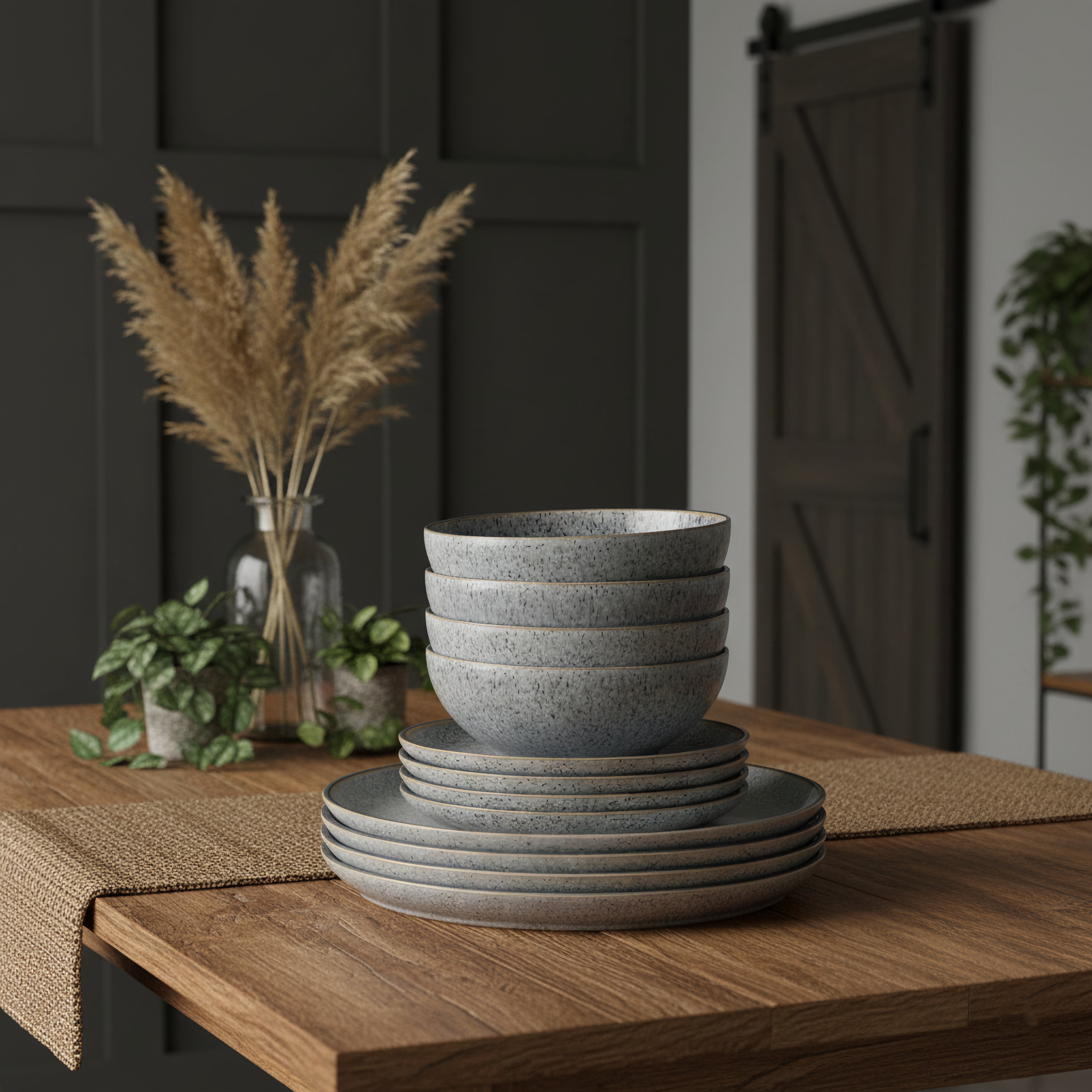 Denby Stoneware Studio Grey 12 Piece Tableware Set