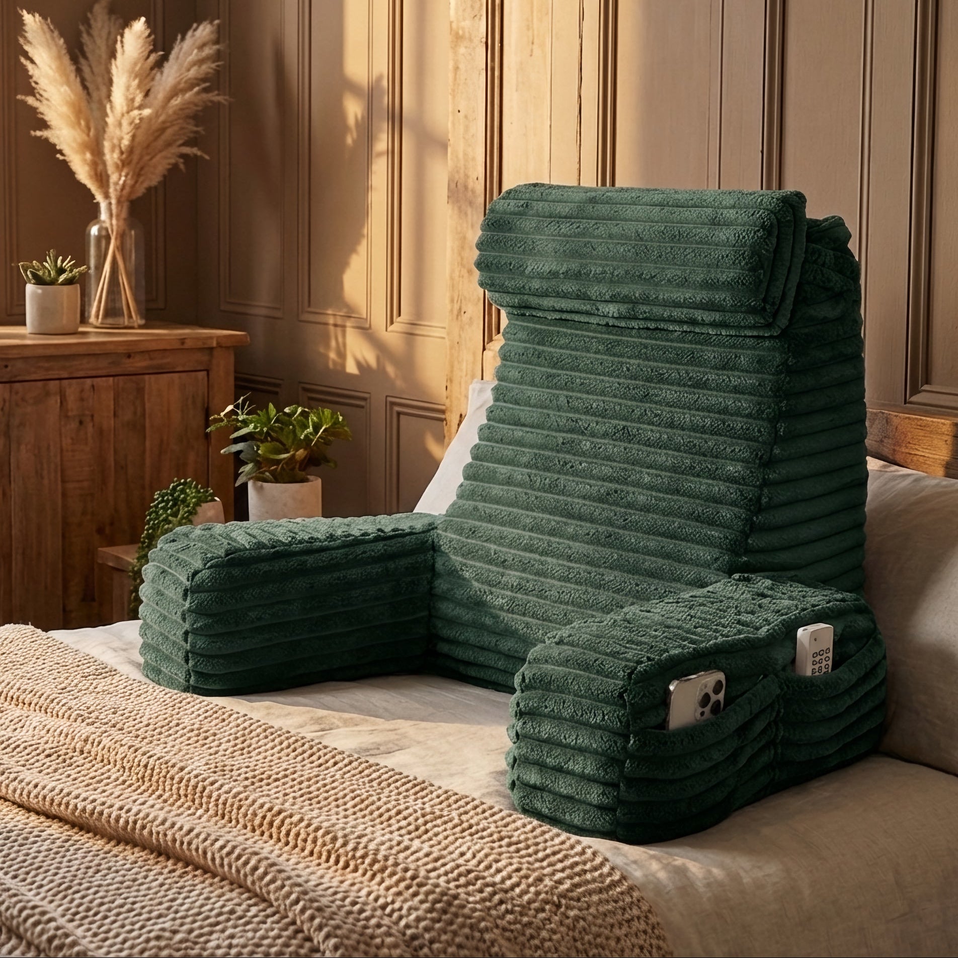 Almohada de respaldo de lujo con brazos y reposacabezas ajustable