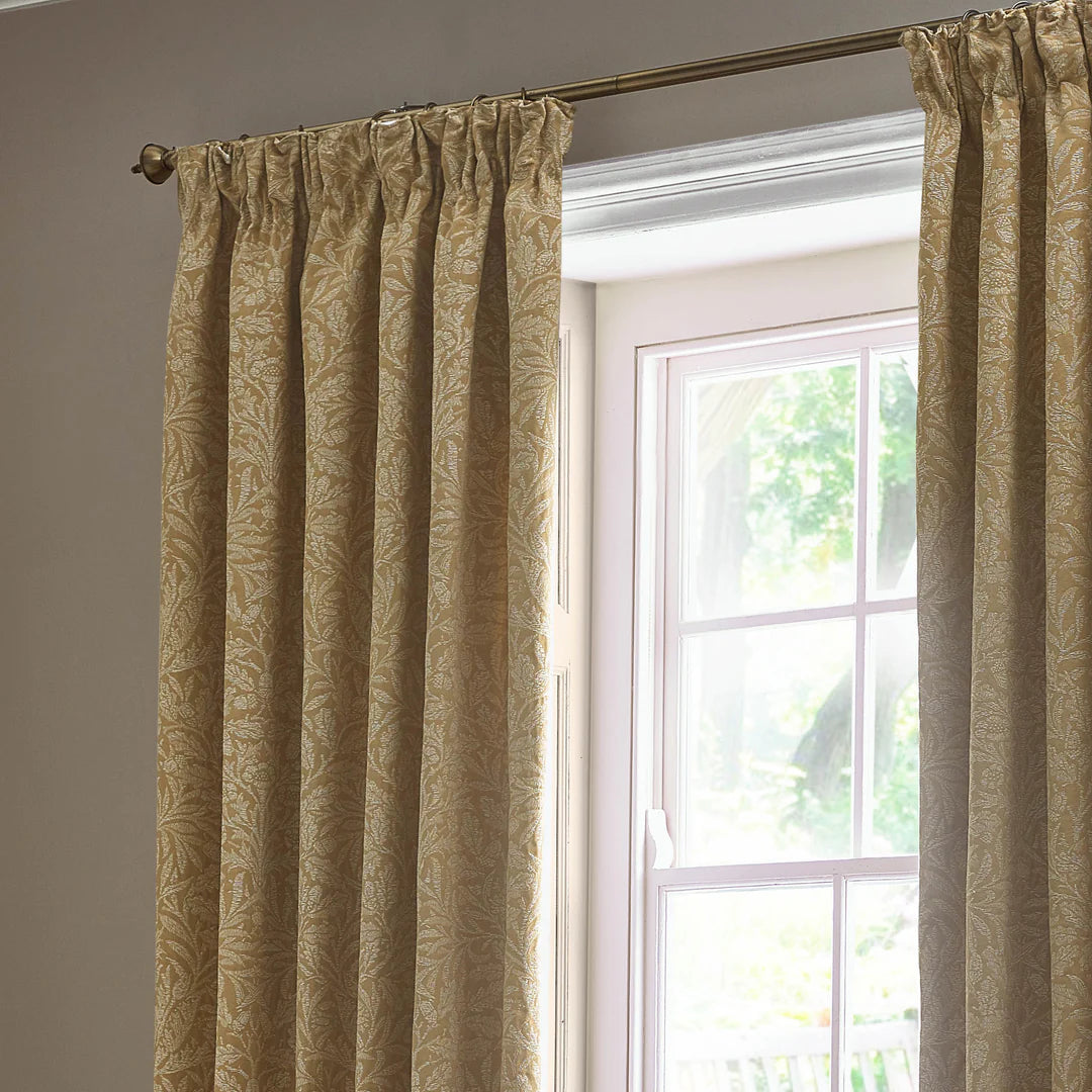 Acorn Tonal Matt Jacquard Pencil Pleat Curtains - Gold