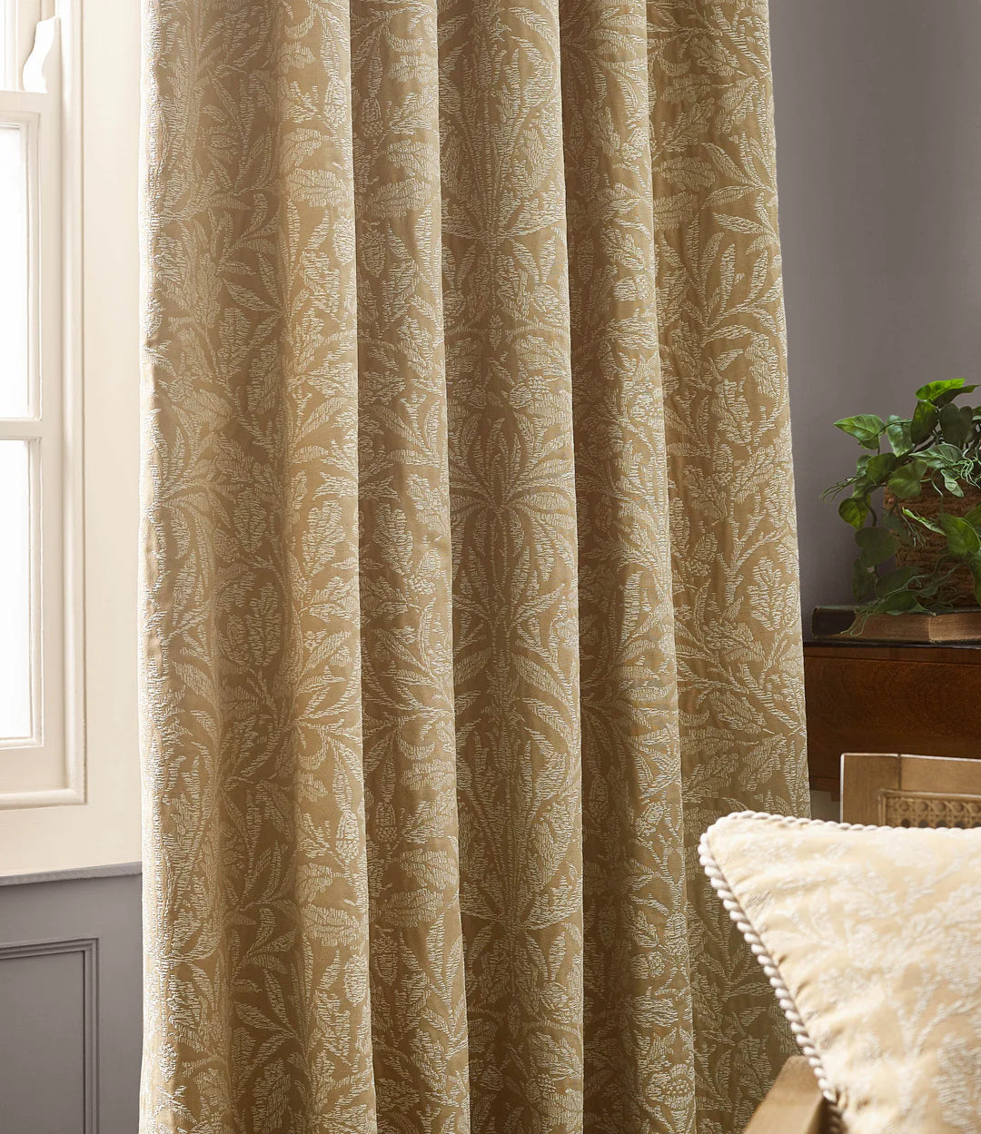 Acorn Tonal Matt Jacquard Pencil Pleat Curtains - Gold