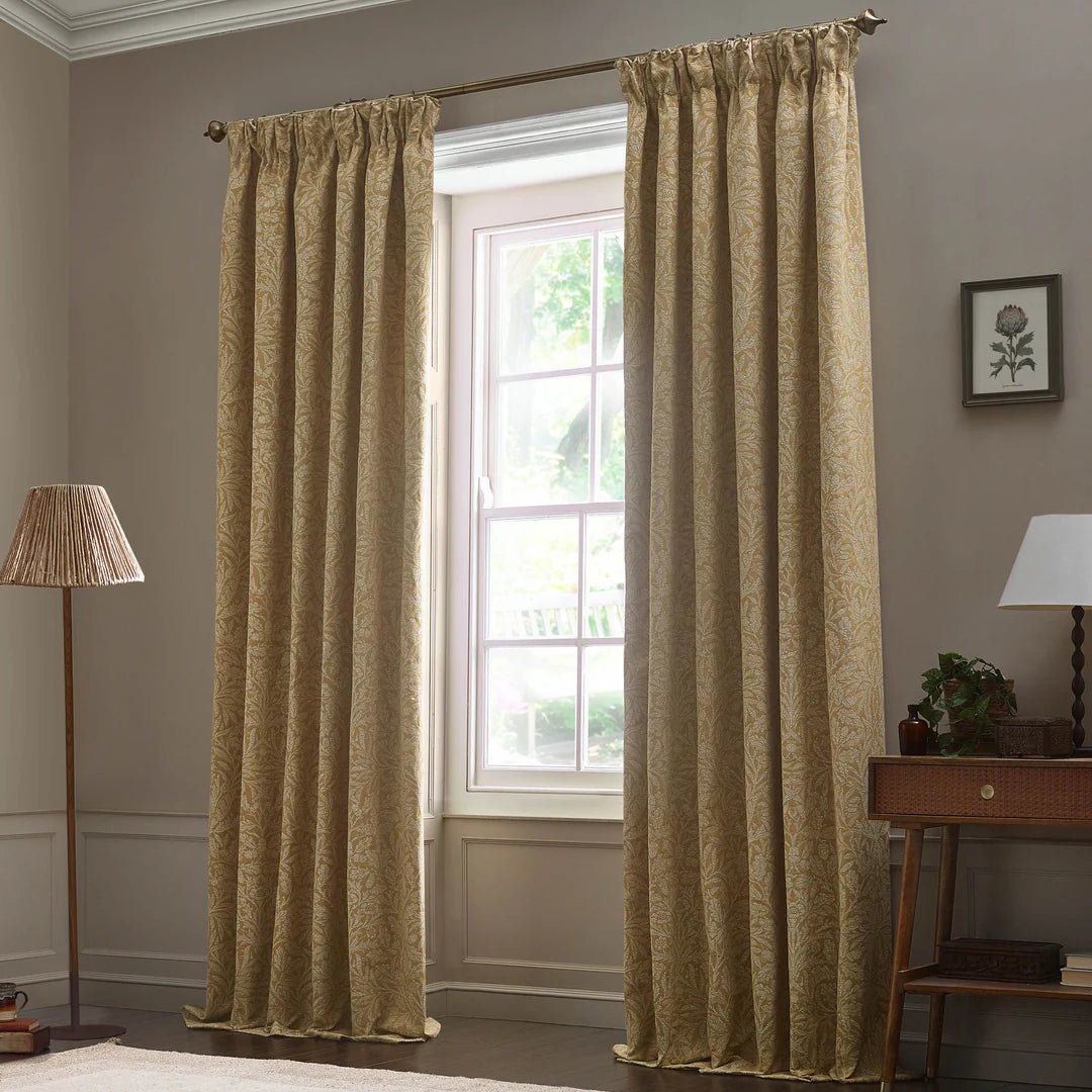 Acorn Tonal Matt Jacquard Pencil Pleat Curtains - Gold