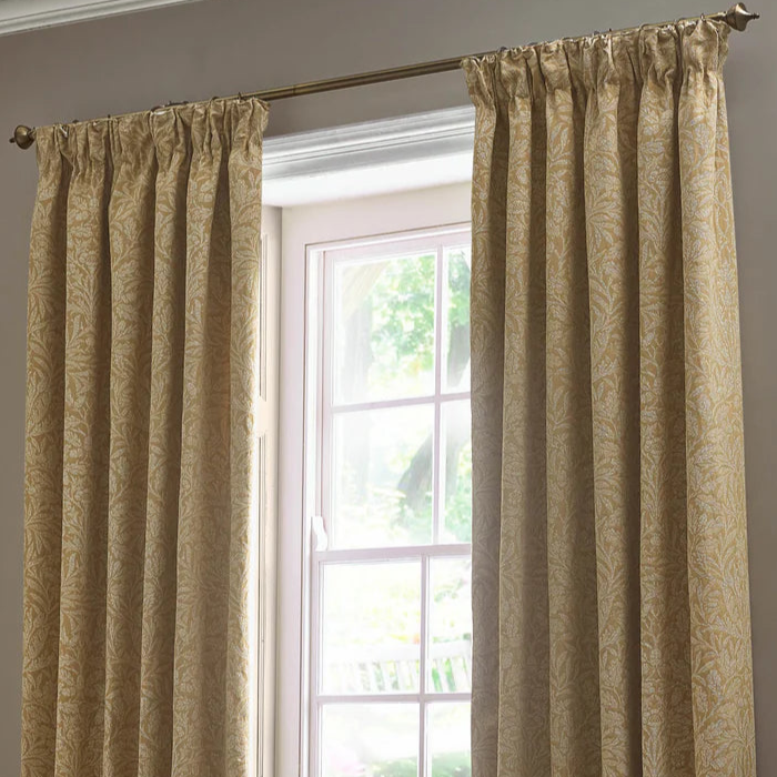 Acorn Tonal Matt Jacquard Pencil Pleat Curtains - Gold