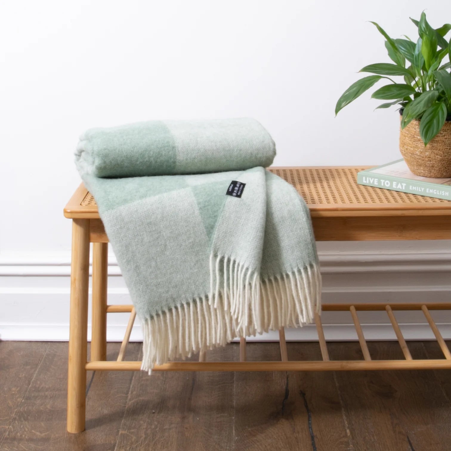 Green Checkerboard Fine Wool Blanket