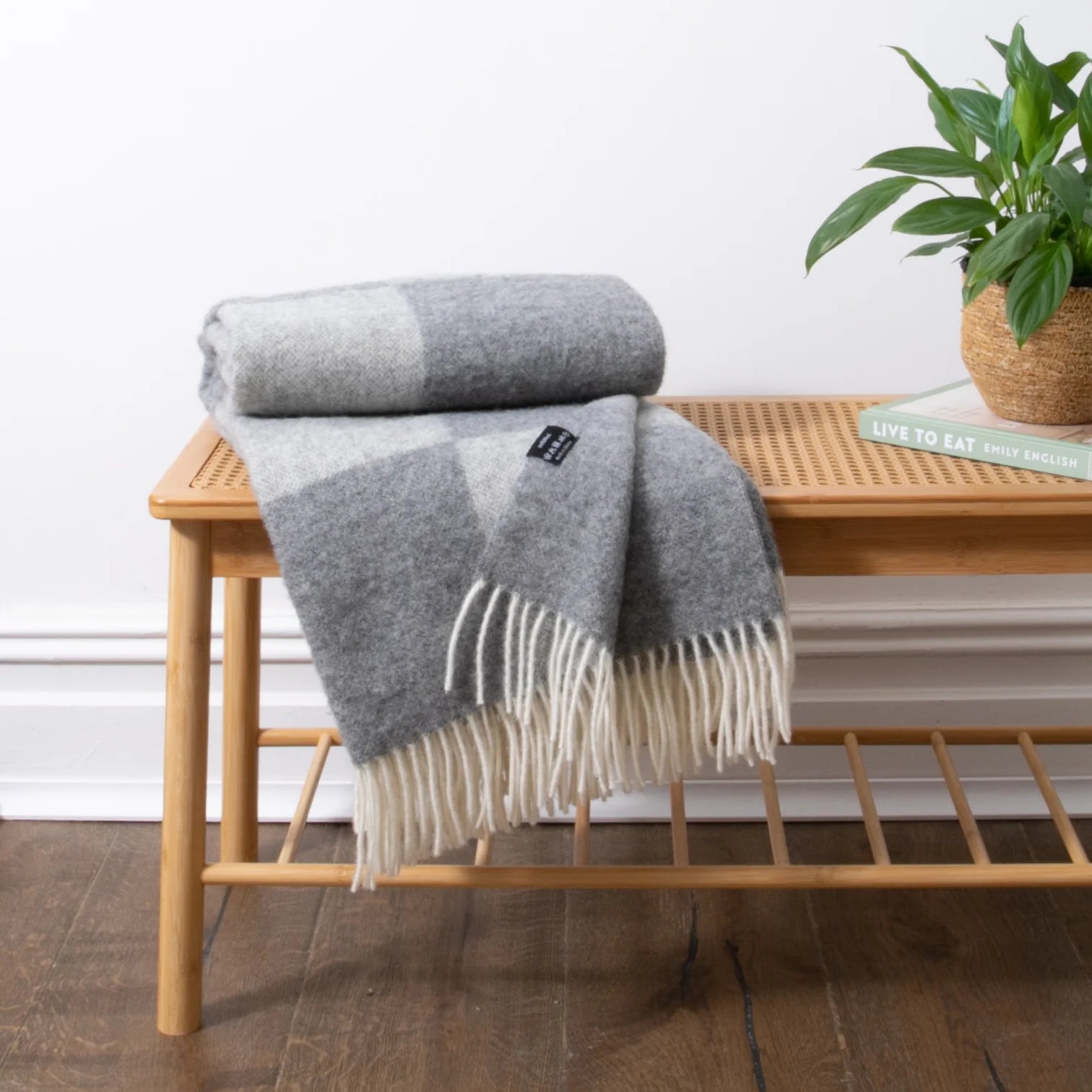 Grey Checkerboard Fine Wool Blanket
