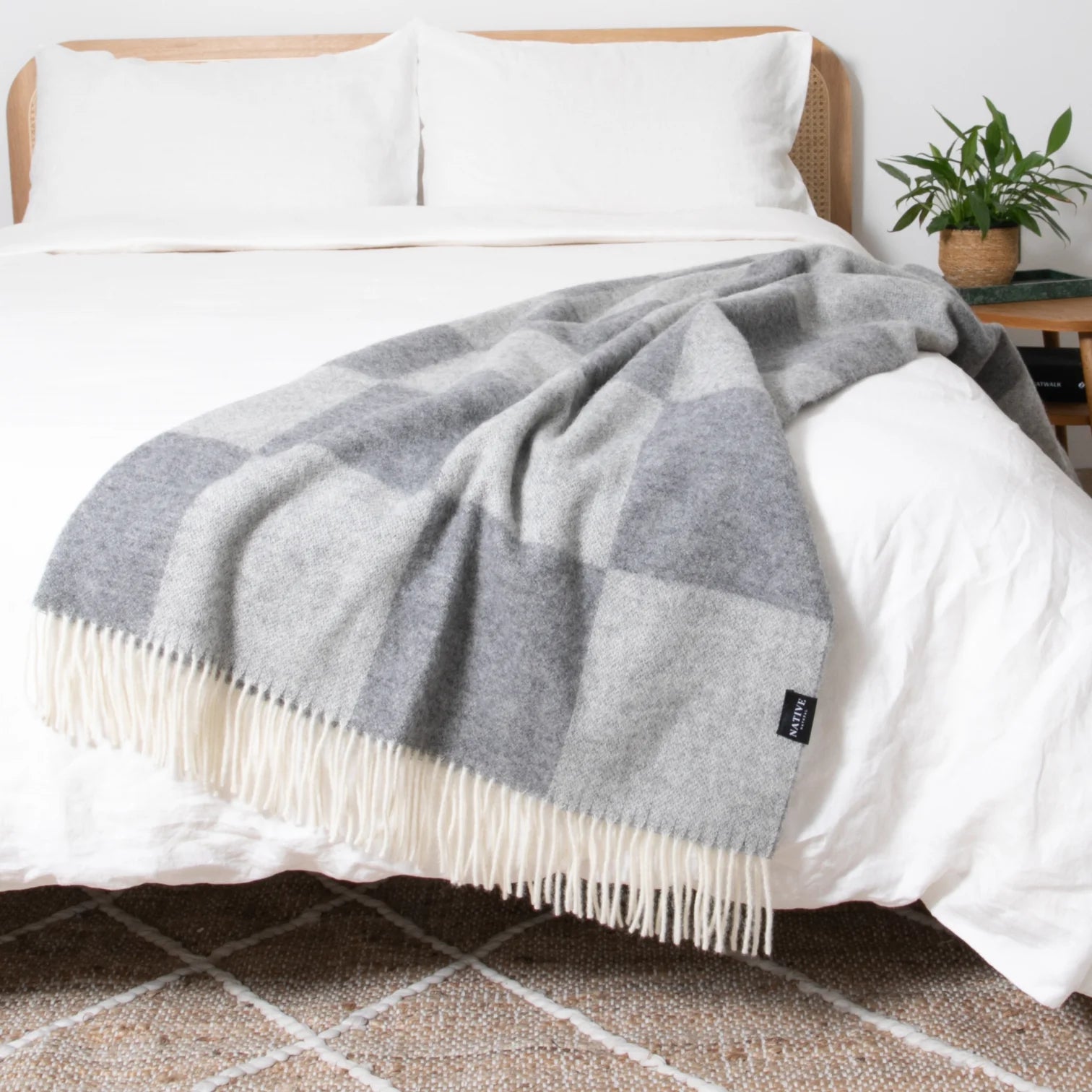 Grey Checkerboard Fine Wool Blanket