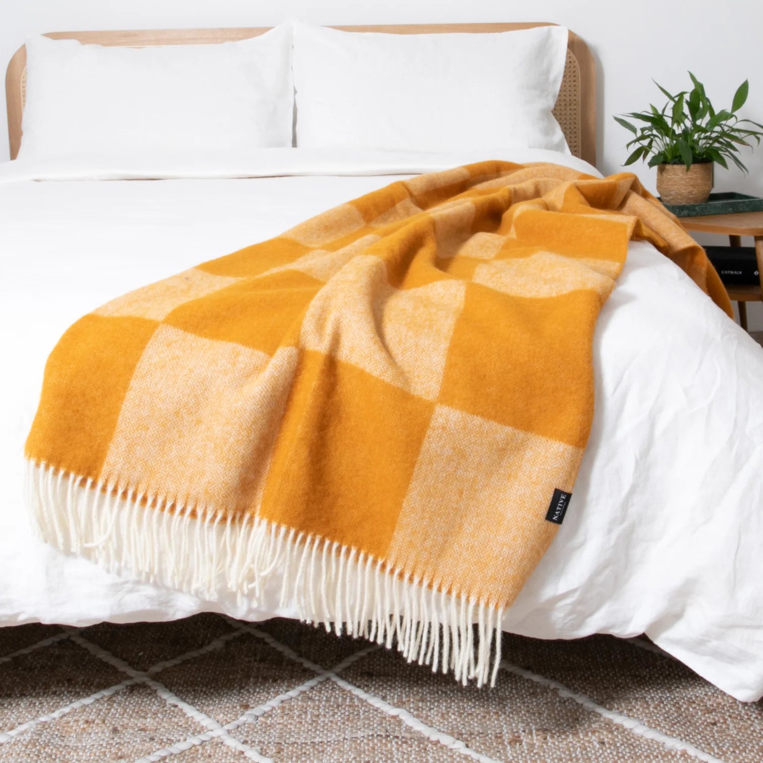 Orange Checkerboard Fine Wool Blanket