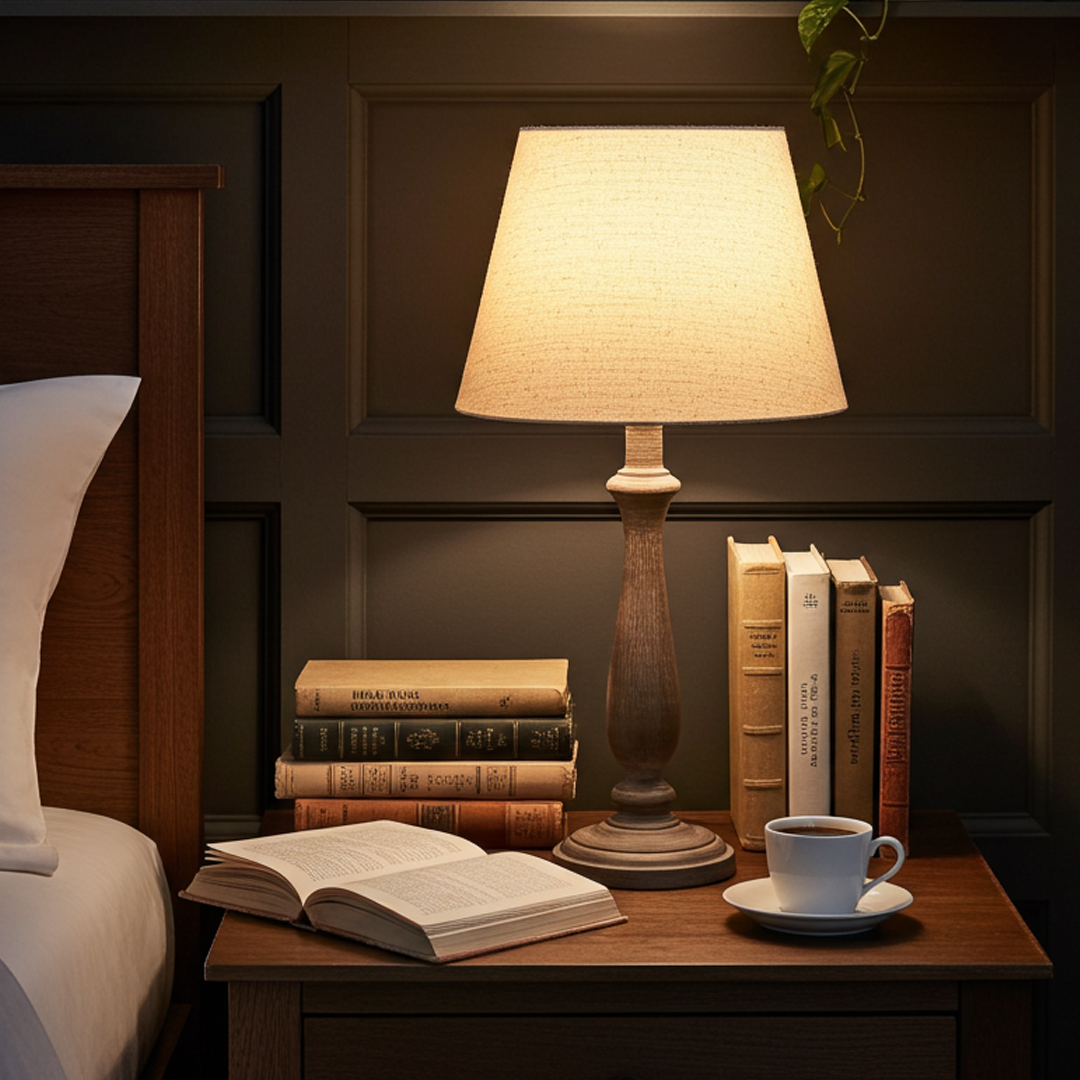 Rustic Brushed Wood Tall Table Lamp