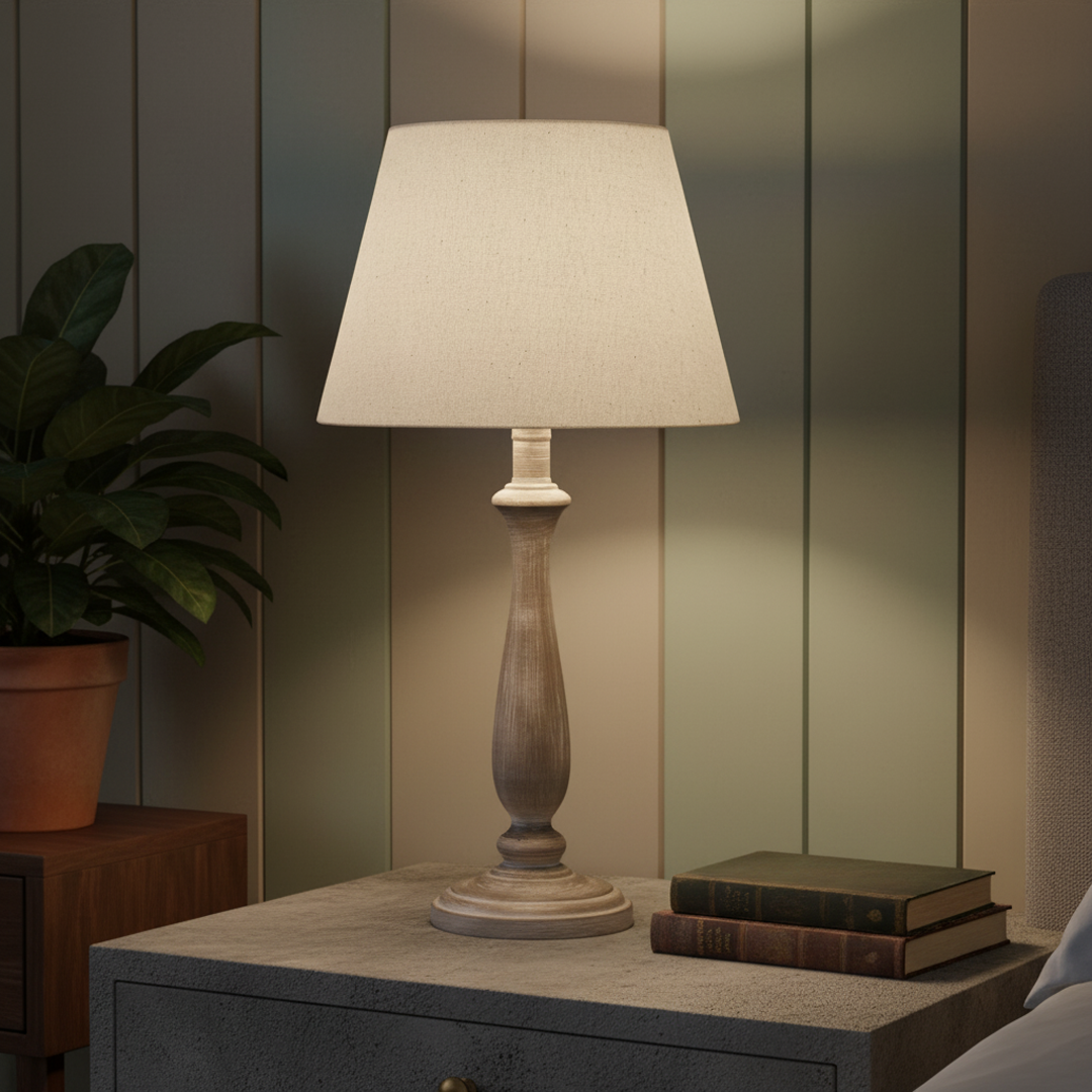 Rustic Brushed Wood Tall Table Lamp
