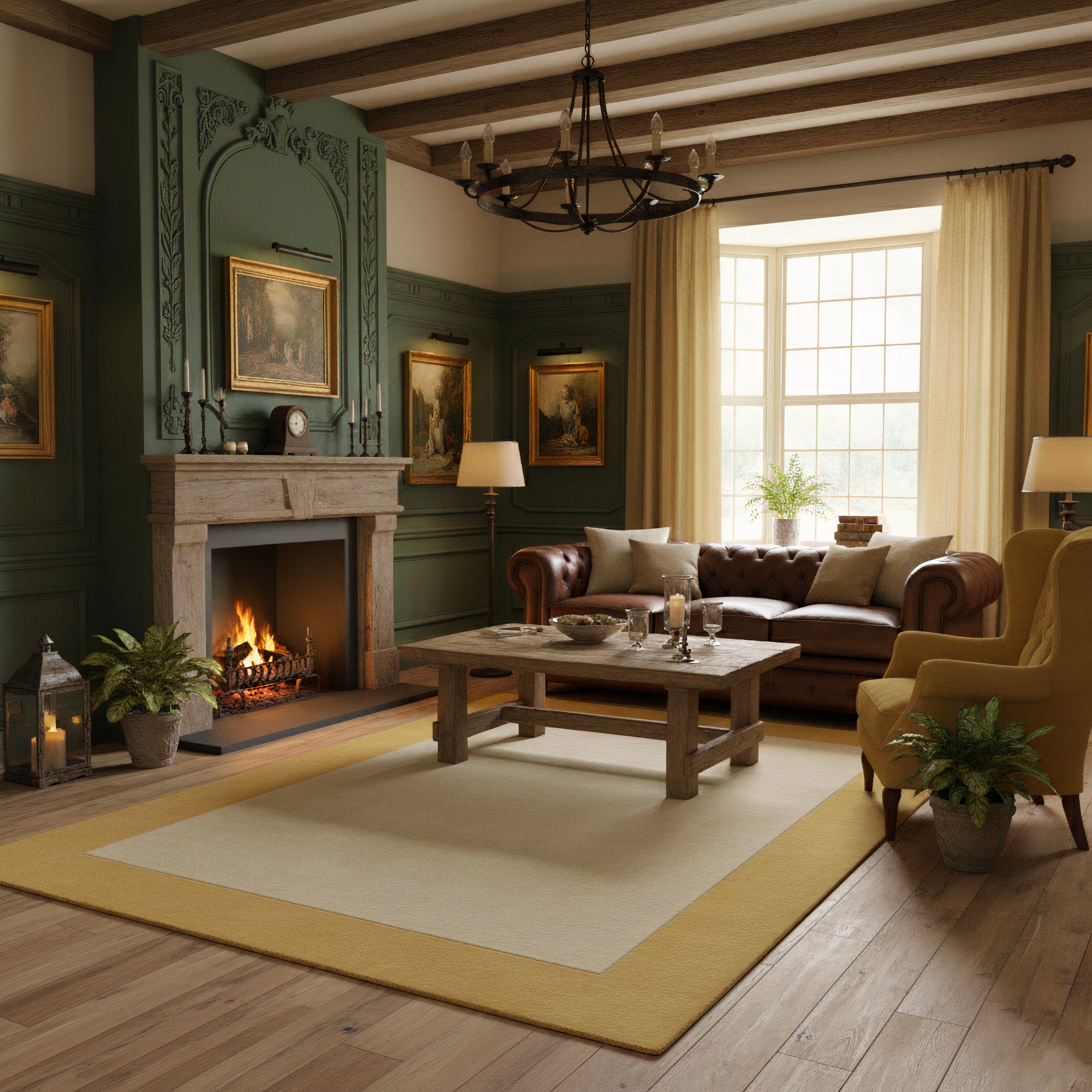 Tappeto Origins Borders 100% pura lana color ocra