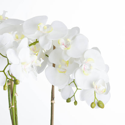 Faux Large White Orchid In Stone Pot