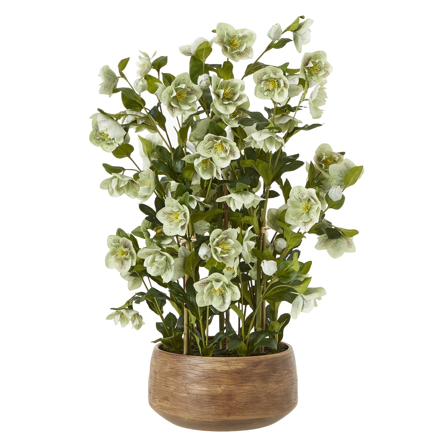 Faux Large Green Hellebore in Taupe Pot