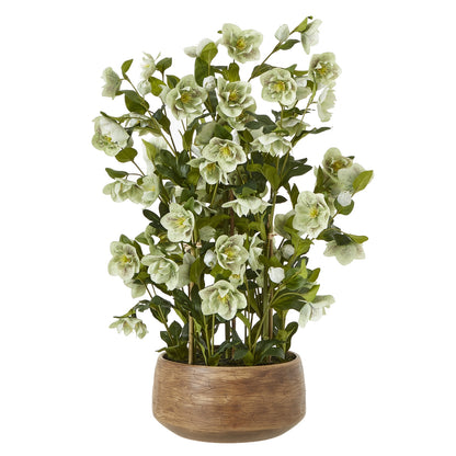 Faux Large Green Hellebore in Taupe Pot