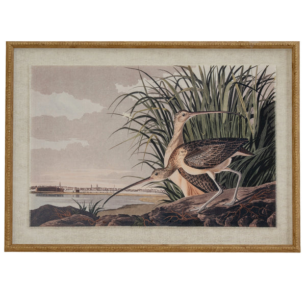 Curlews Linen Wall Art Print in Beaded Wooden Frame