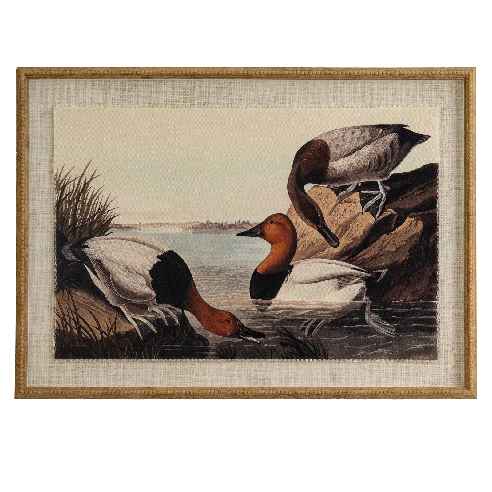 Pochard Linen Wall Art Print in Beaded Wooden Frame