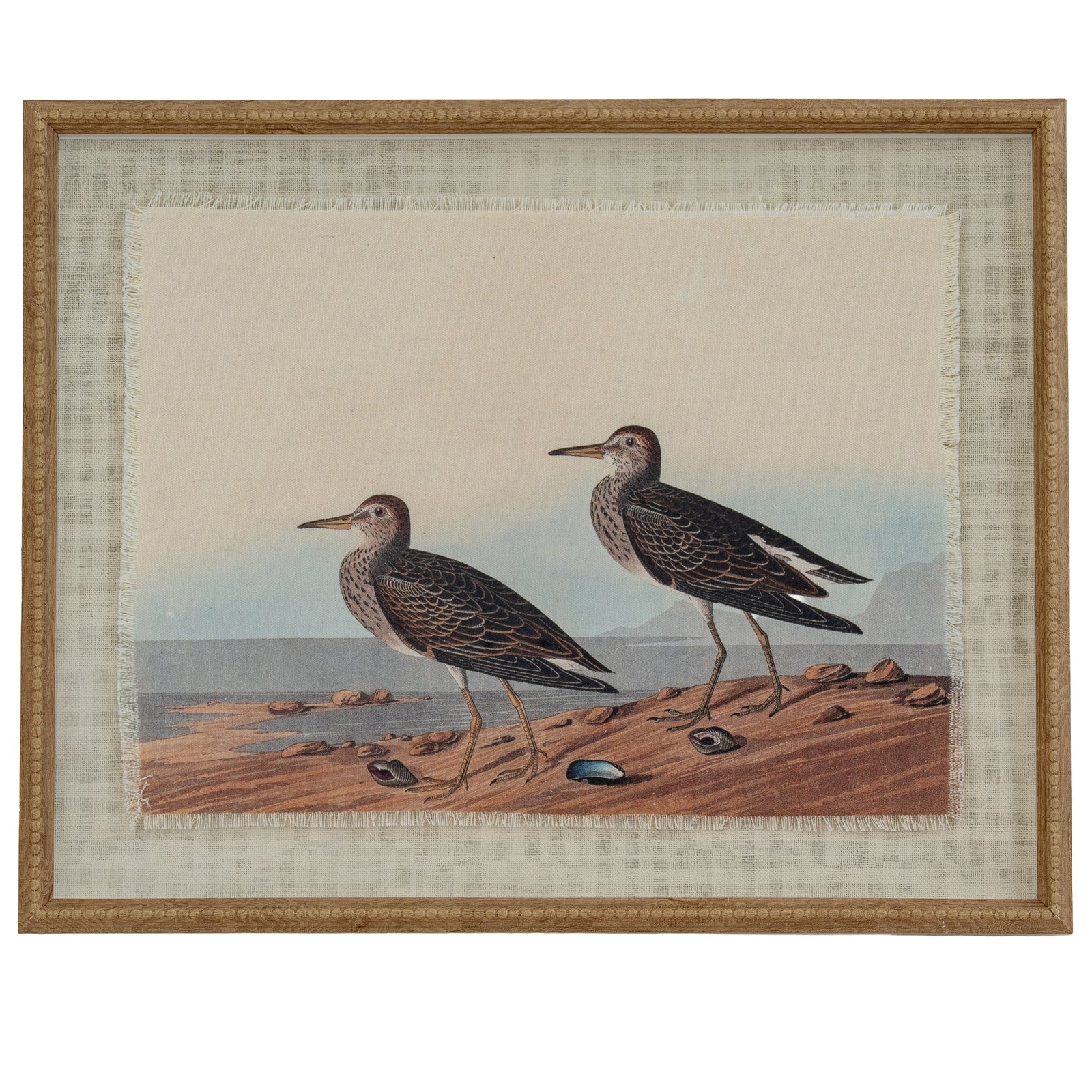 Sandpipers Linen Wall Art Print in Beaded Wooden Frame