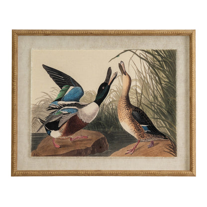Mallards Linen Wall Art Print in Beaded Wooden Frame