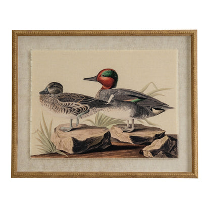Teals Linen Wall Art Print in Beaded Wooden Frame