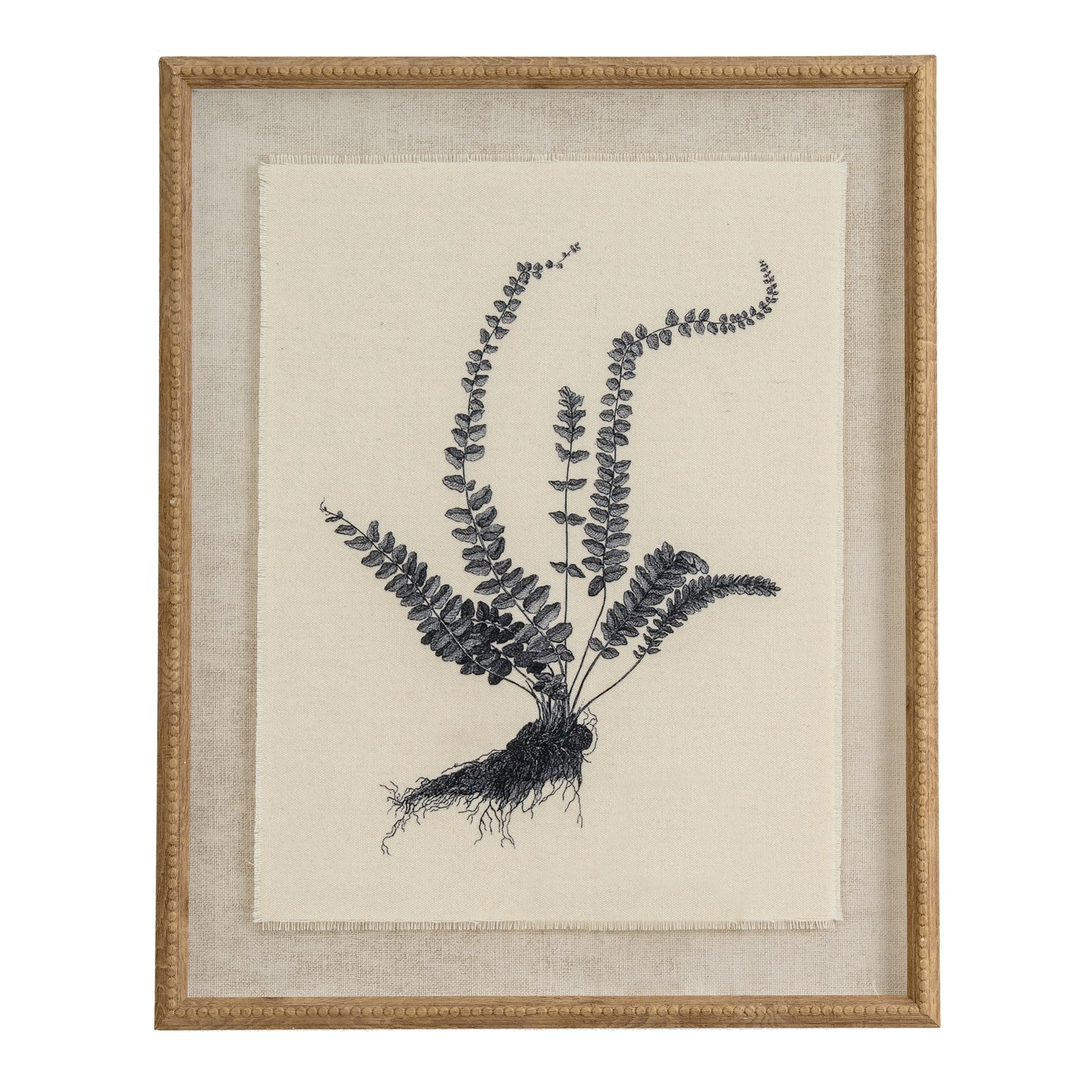 Spleenwort Fern Botanical Linen Wall Art Print in Beaded Wooden Frame