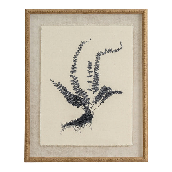Spleenwort Fern Botanical Linen Wall Art Print in Beaded Wooden Frame