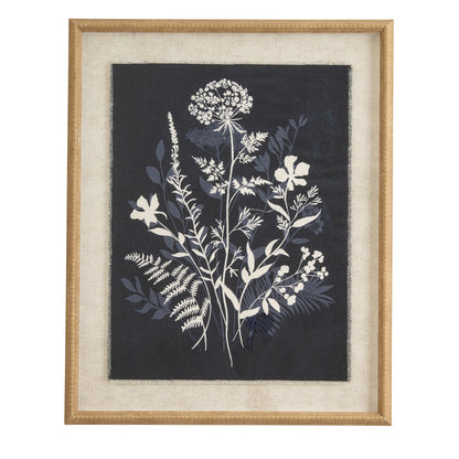 Meadow Botanical Linen Wall Art Print in Beaded Wooden Frame