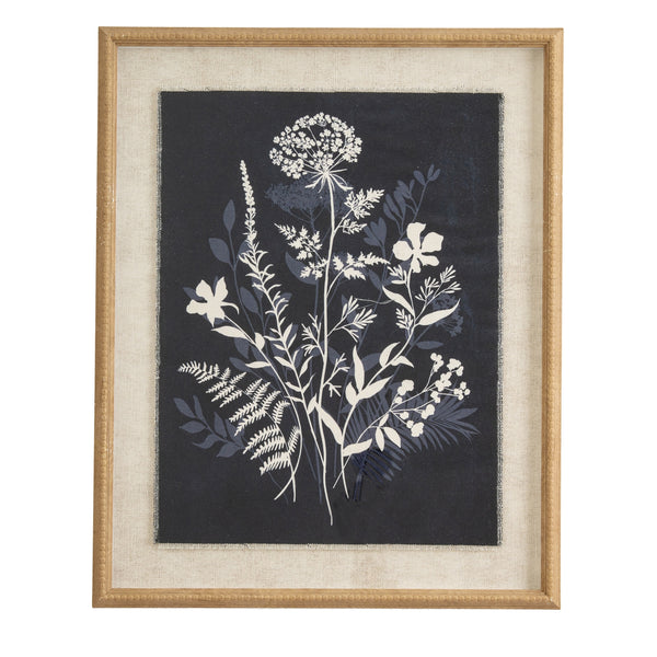 Meadow Botanical Linen Wall Art Print in Beaded Wooden Frame