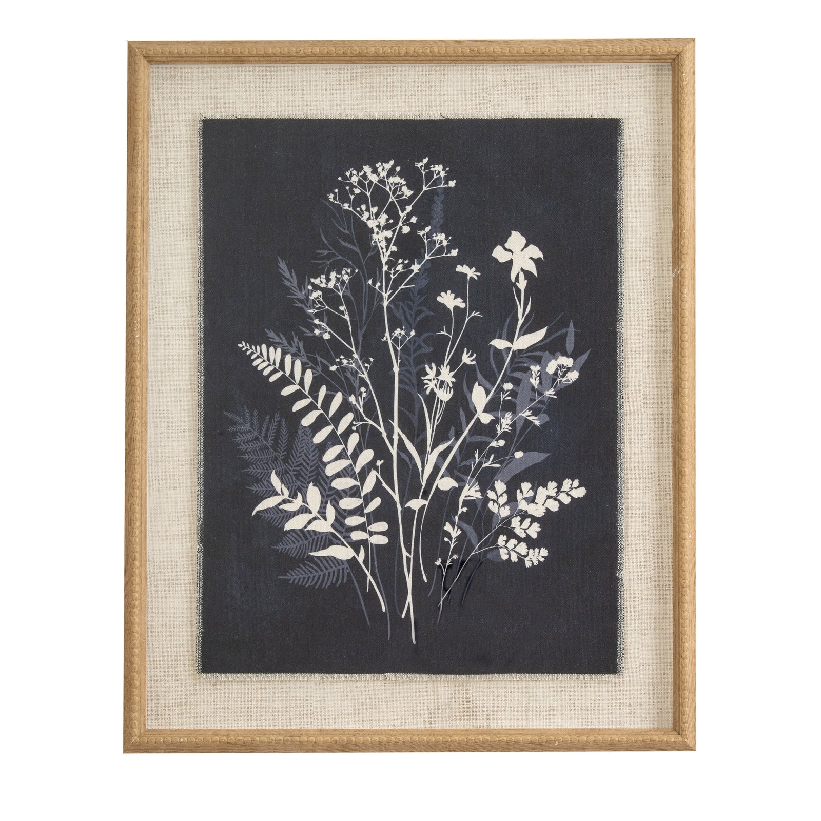 Grove Botanical Linen Wall Art Print in Beaded Wooden Frame