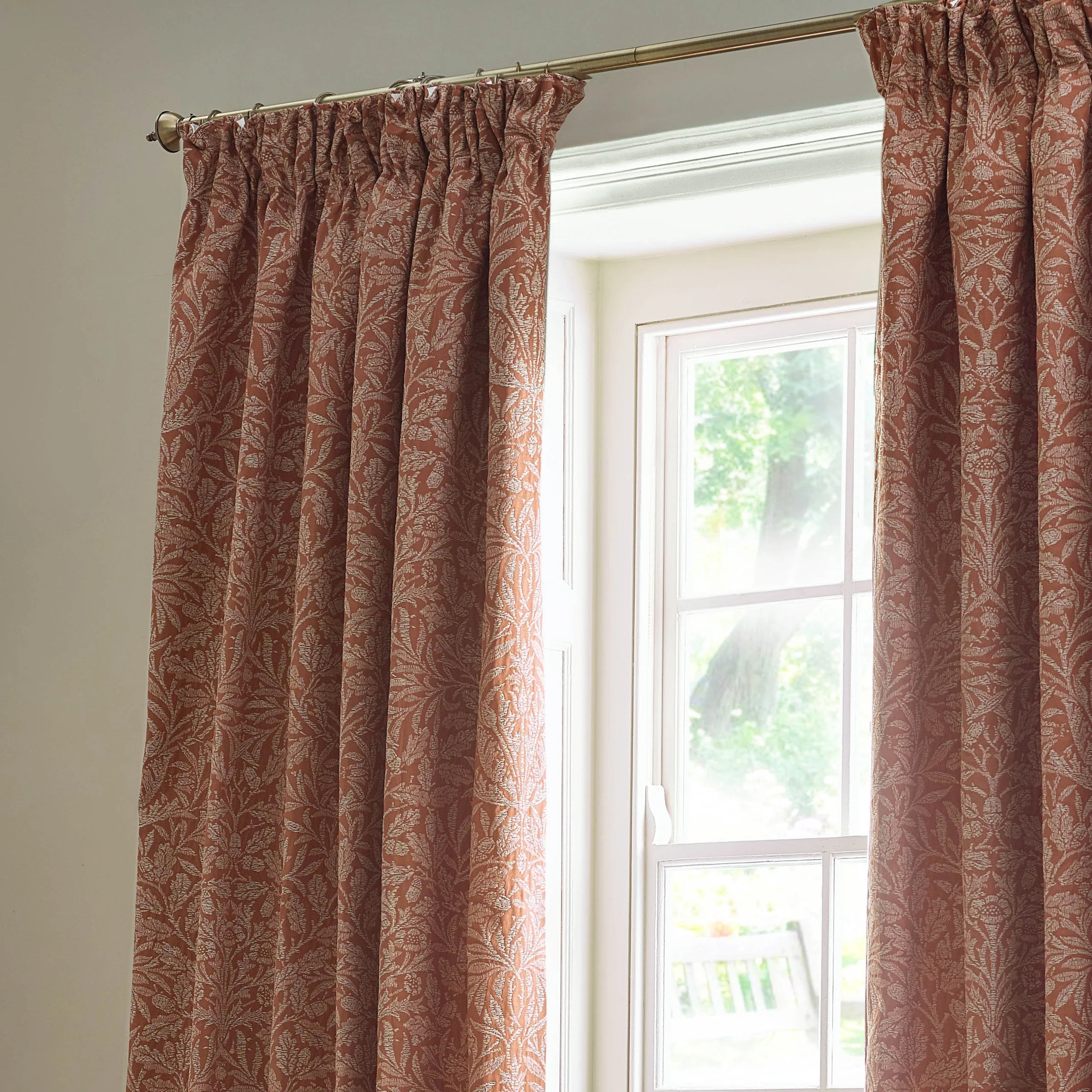Acorn Tonal Matt Jacquard Pencil Pleat Curtains - Brick