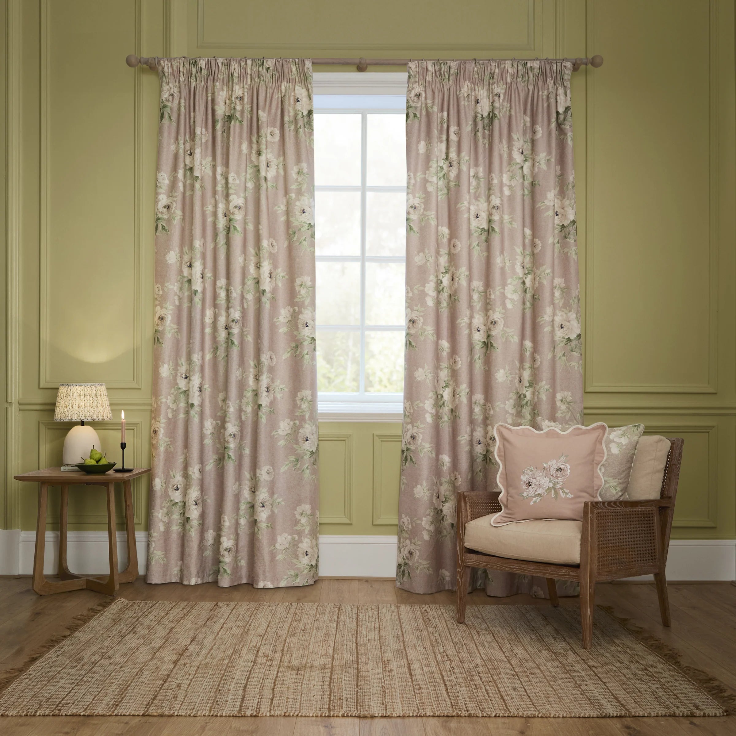 Tende a pieghe a matita in jacquard Brook Woodland - Lino