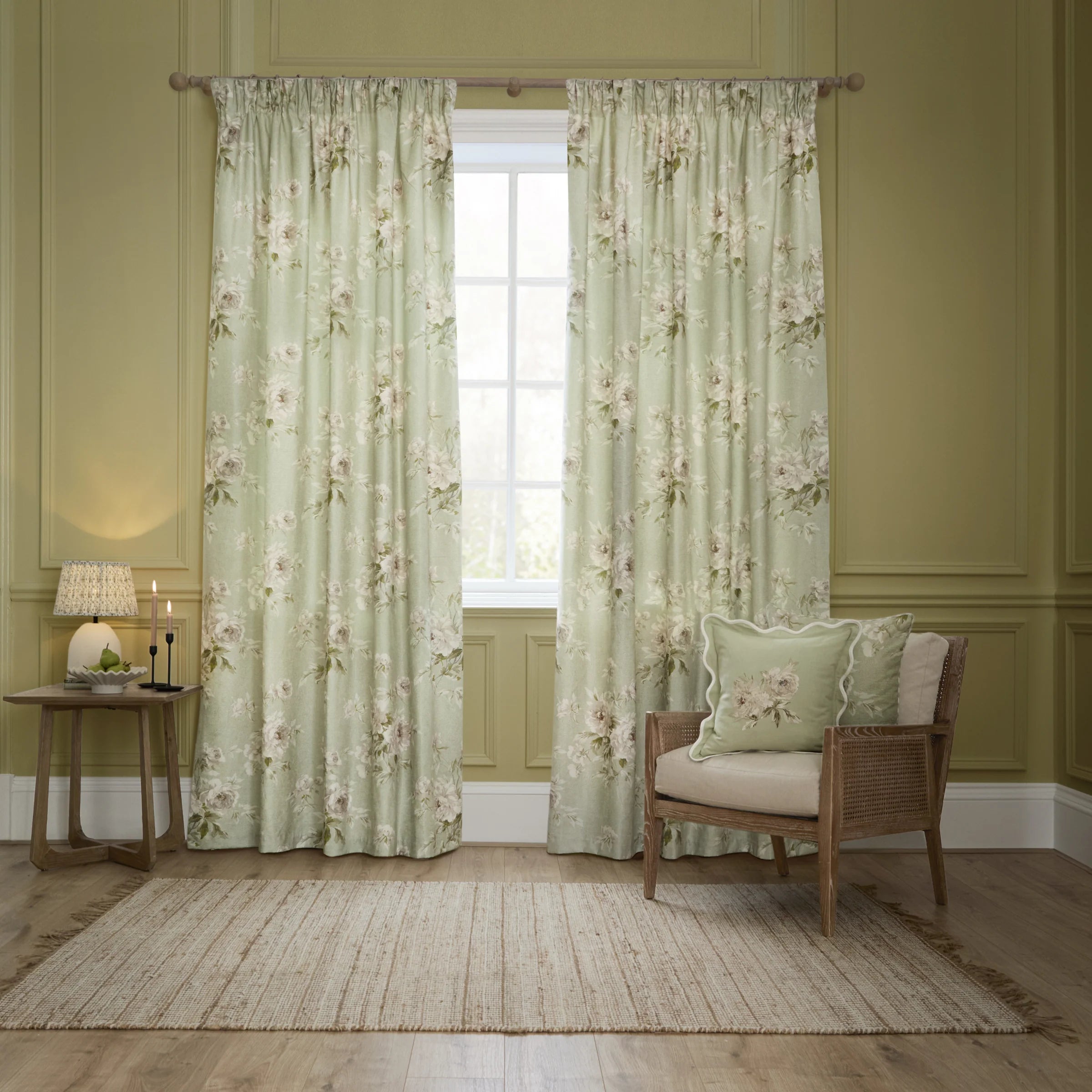 Tende a pieghe a matita in jacquard Brook Woodland - Lino