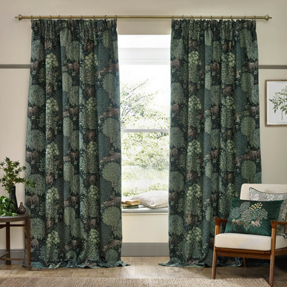 Brook Woodland Jacquard Pencil Pleat Curtains - Forest Green