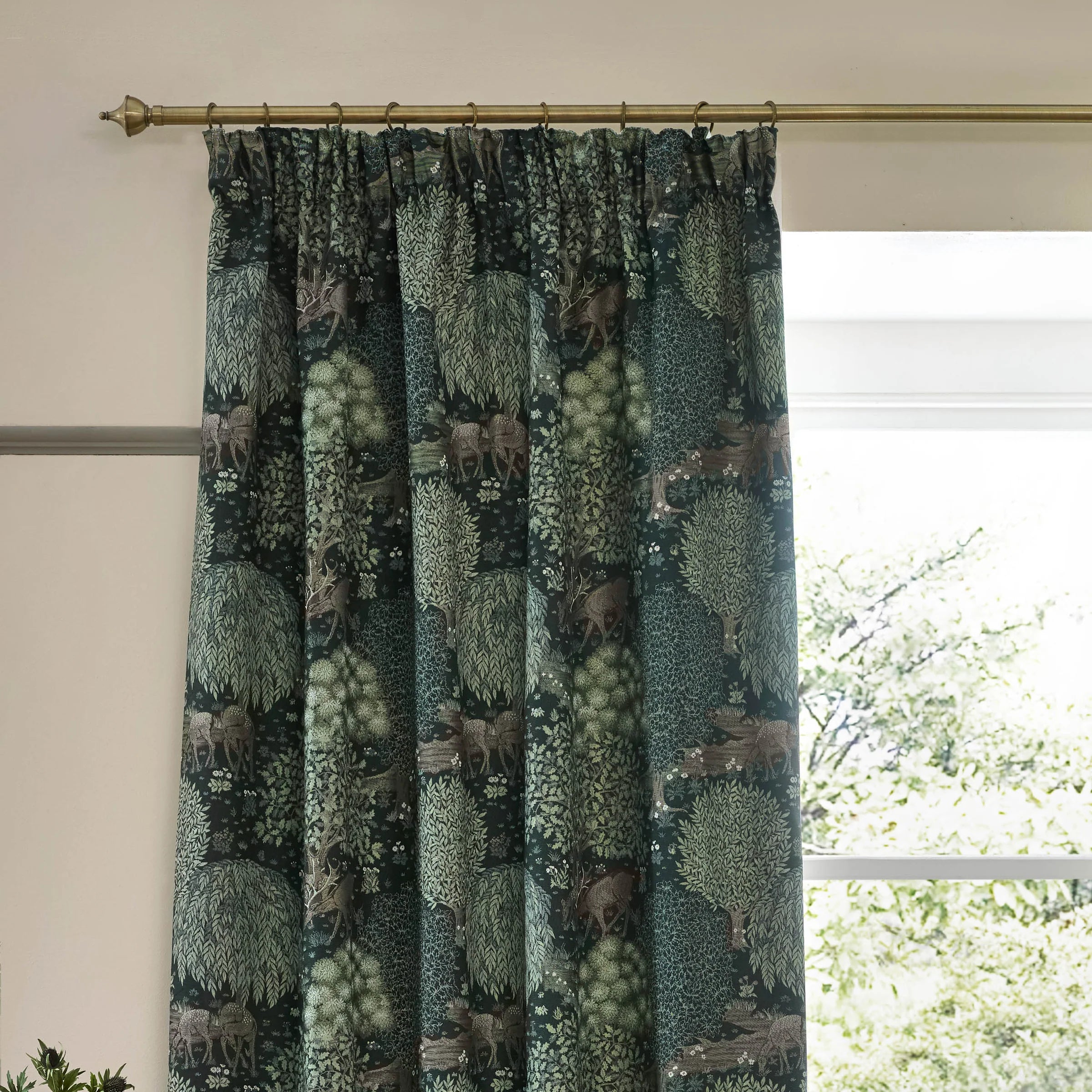 Brook Woodland Jacquard Pencil Pleat Curtains - Forest Green