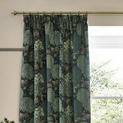 Brook Woodland Jacquard Pencil Pleat Curtains - Forest Green