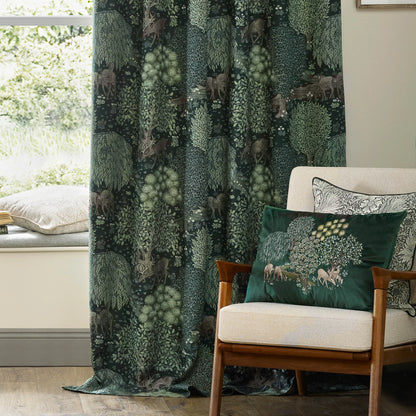 Brook Woodland Jacquard Pencil Pleat Curtains - Forest Green