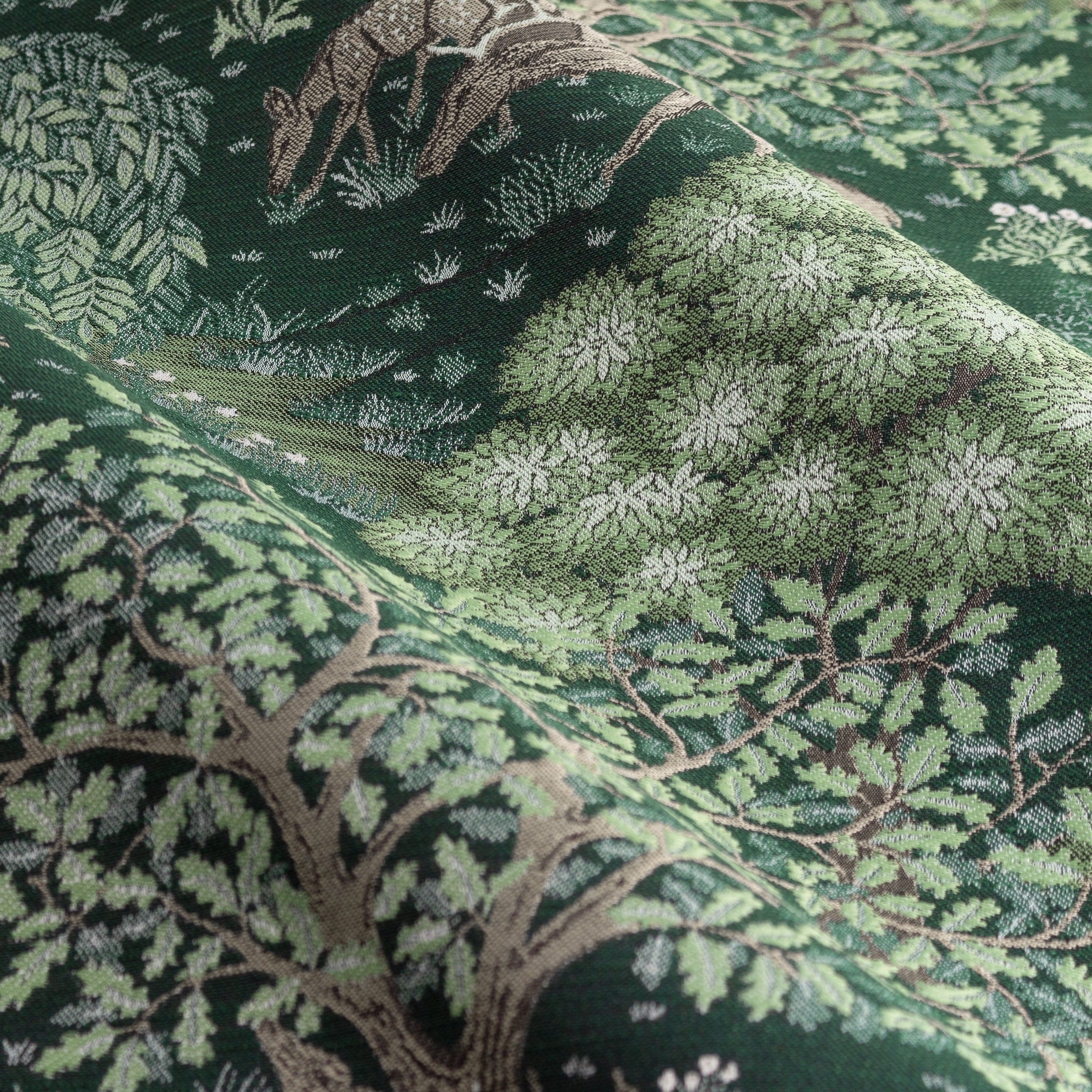 Brook Woodland Jacquard Pencil Pleat Curtains - Forest Green
