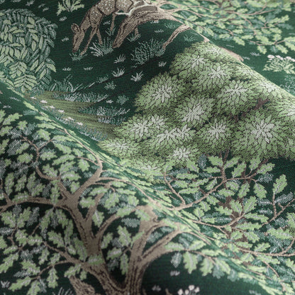 Brook Woodland Jacquard Pencil Pleat Curtains - Forest Green