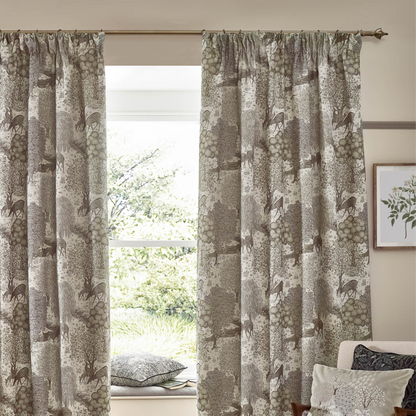 Tende a pieghe a matita in jacquard Brook Woodland - Lino