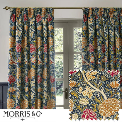 Cray Floral Velvet Pencil Pleat Curtains - Indigo/Berry